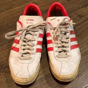 Adidas Men's White and Red Striped Sneakers